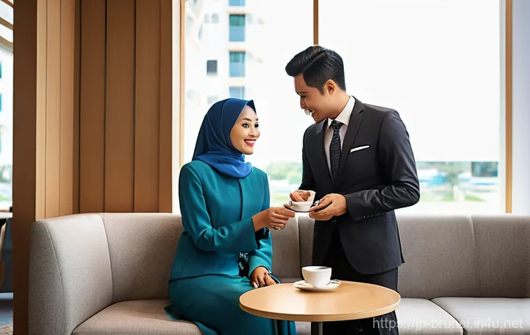 브루나이 내 비즈니스 문화 - **Prompt 1: Brunei Business - Harmony of Faith and Enterprise**
    "A serene and brightly lit moder...