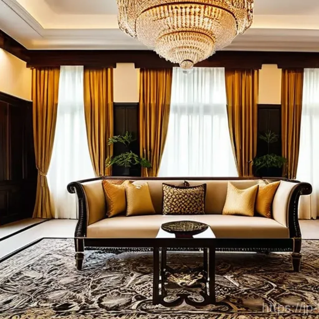 브루나이 가구시장 트렌드 - **Prompt: Luxurious Bruneian Reception Room with Traditional Accents**
A lavish and opulent rece...