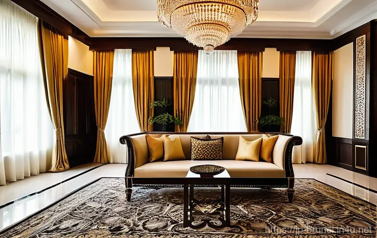 브루나이 가구시장 트렌드 - **Prompt: Luxurious Bruneian Reception Room with Traditional Accents**
    A lavish and opulent rece...