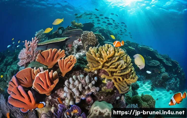 브루나이의 해양 생태계 - **Vibrant Underwater Paradise of Brunei**
    An underwater wide-angle shot showcasing the pristine,...